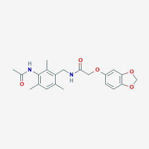 molecular formula C21H24N2O5 B263282 N-[3-(acetylamino)-2,4,6-trimethylbenzyl]-2-(1,3-benzodioxol-5-yloxy)acetamide 