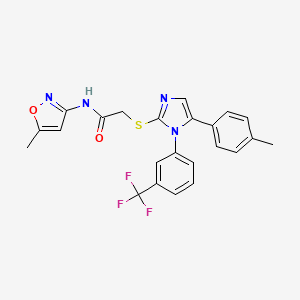 molecular formula C23H19F3N4O2S B2632821 N-(5-methylisoxazol-3-yl)-2-((5-(p-tolyl)-1-(3-(trifluoromethyl)phenyl)-1H-imidazol-2-yl)thio)acetamide CAS No. 1226449-02-0