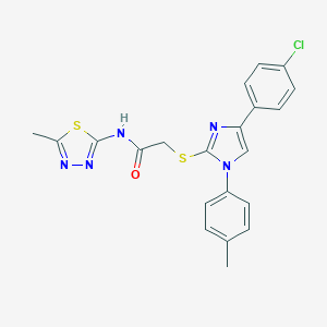molecular formula C21H18ClN5OS2 B263283 2-{[4-(4-chlorophenyl)-1-(4-methylphenyl)-1H-imidazol-2-yl]sulfanyl}-N-(5-methyl-1,3,4-thiadiazol-2-yl)acetamide 