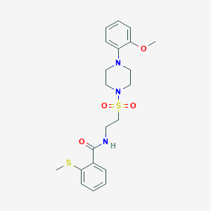 molecular formula C21H27N3O4S2 B2632846 N-(2-((4-(2-methoxyphenyl)piperazin-1-yl)sulfonyl)ethyl)-2-(methylthio)benzamide CAS No. 897611-52-8