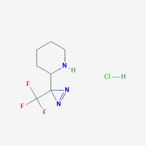 molecular formula C7H11ClF3N3 B2632848 2-[3-(Trifluoromethyl)diazirin-3-yl]piperidine;hydrochloride CAS No. 2361636-38-4