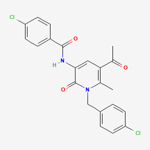 molecular formula C22H18Cl2N2O3 B2632849 N-[5-乙酰基-1-[(4-氯苯基)甲基]-6-甲基-2-氧代吡啶-3-基]-4-氯苯甲酰胺 CAS No. 338774-98-4