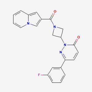 molecular formula C22H17FN4O2 B2632869 6-(3-Fluorophenyl)-2-[1-(indolizine-2-carbonyl)azetidin-3-yl]pyridazin-3-one CAS No. 2380188-31-6