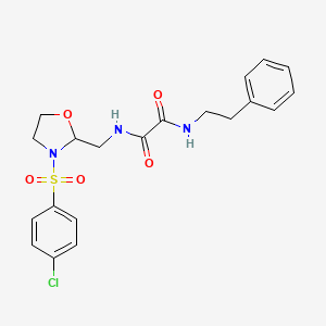 molecular formula C20H22ClN3O5S B2632885 N1-((3-((4-chlorophenyl)sulfonyl)oxazolidin-2-yl)methyl)-N2-phenethyloxalamide CAS No. 874805-70-6