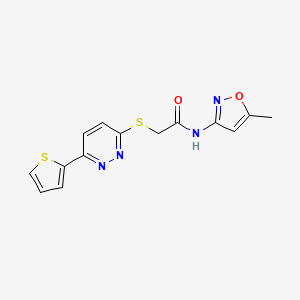 molecular formula C14H12N4O2S2 B2632890 N-(5-甲基异恶唑-3-基)-2-((6-(噻吩-2-基)吡啶嗪-3-基)硫代)乙酰胺 CAS No. 872704-23-9