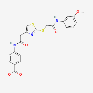 molecular formula C22H21N3O5S2 B2632892 Methyl 4-(2-(2-((2-((3-methoxyphenyl)amino)-2-oxoethyl)thio)thiazol-4-yl)acetamido)benzoate CAS No. 941892-45-1