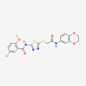molecular formula C20H17ClN4O5S2 B2632899 5-chloro-N-(5-((2-((2,3-dihydrobenzo[b][1,4]dioxin-6-yl)amino)-2-oxoethyl)thio)-1,3,4-thiadiazol-2-yl)-2-methoxybenzamide CAS No. 893162-28-2