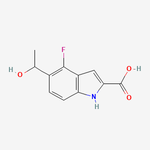 molecular formula C11H10FNO3 B2632900 4-氟-5-(1-羟乙基)-1H-吲哚-2-羧酸 CAS No. 2138138-08-4