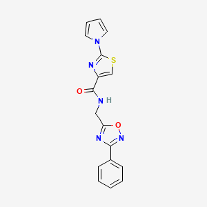 molecular formula C17H13N5O2S B2632907 N-((3-phenyl-1,2,4-oxadiazol-5-yl)methyl)-2-(1H-pyrrol-1-yl)thiazole-4-carboxamide CAS No. 1206993-30-7