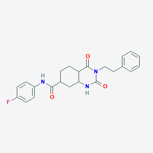 molecular formula C23H18FN3O3 B2632910 N-(4-氟苯基)-2,4-二氧代-3-(2-苯乙基)-1,2,3,4-四氢喹唑啉-7-甲酰胺 CAS No. 892291-97-3