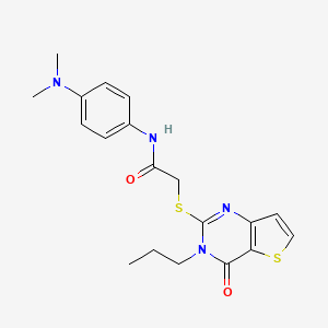 molecular formula C19H22N4O2S2 B2632919 N-[4-(二甲氨基)苯基]-2-[(4-氧代-3-丙基-3,4-二氢噻吩并[3,2-d]嘧啶-2-基)硫代]乙酰胺 CAS No. 1260927-13-6