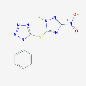 molecular formula C10H8N8O2S B263292 5-({3-nitro-1-methyl-1H-1,2,4-triazol-5-yl}sulfanyl)-1-phenyl-1H-tetraazole 