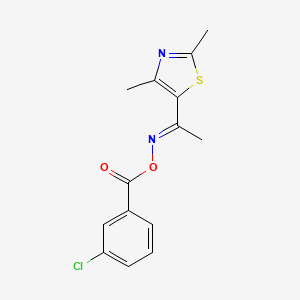 molecular formula C14H13ClN2O2S B2632932 5-{[(3-Chlorobenzoyl)oxy]ethanimidoyl}-2,4-dimethyl-1,3-thiazole CAS No. 477872-44-9