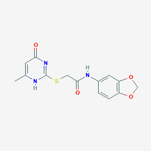molecular formula C14H13N3O4S B263294 N-(1,3-benzodioxol-5-yl)-2-[(6-methyl-4-oxo-1H-pyrimidin-2-yl)sulfanyl]acetamide 