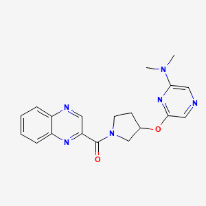 molecular formula C19H20N6O2 B2632943 (3-((6-(Dimethylamino)pyrazin-2-yl)oxy)pyrrolidin-1-yl)(quinoxalin-2-yl)methanone CAS No. 2034499-82-4