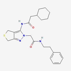molecular formula C23H30N4O2S B2632945 2-环己基-N-(2-(2-氧代-2-(苯乙氨基)乙基)-4,6-二氢-2H-噻吩并[3,4-c]吡唑-3-基)乙酰胺 CAS No. 1105220-13-0