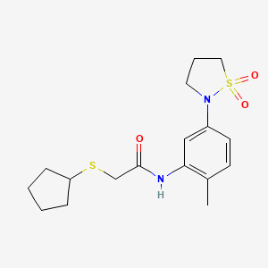 molecular formula C17H24N2O3S2 B2632955 2-(环戊硫基)-N-(5-(1,1-二氧化异噻唑烷-2-基)-2-甲基苯基)乙酰胺 CAS No. 1324681-21-1