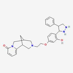 molecular formula C28H28N4O3 B2632960 11-[2-[3-Hydroxy-4-(4-phenylpyrazolidin-3-yl)phenoxy]ethyl]-7,11-diazatricyclo[7.3.1.02,7]trideca-2,4-dien-6-one CAS No. 1207029-64-8