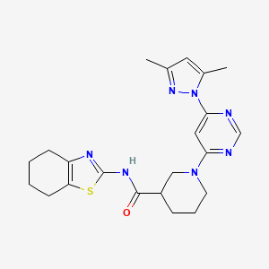 molecular formula C22H27N7OS B2632970 1-(6-(3,5-dimethyl-1H-pyrazol-1-yl)pyrimidin-4-yl)-N-(4,5,6,7-tetrahydrobenzo[d]thiazol-2-yl)piperidine-3-carboxamide CAS No. 1351613-69-8