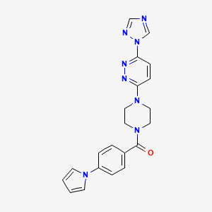 molecular formula C21H20N8O B2632981 (4-(6-(1H-1,2,4-triazol-1-yl)pyridazin-3-yl)piperazin-1-yl)(4-(1H-pyrrol-1-yl)phenyl)methanone CAS No. 1797350-08-3