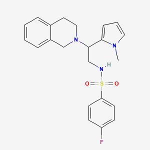 molecular formula C22H24FN3O2S B2632994 N-(2-(3,4-dihydroisoquinolin-2(1H)-yl)-2-(1-methyl-1H-pyrrol-2-yl)ethyl)-4-fluorobenzenesulfonamide CAS No. 1049389-08-3