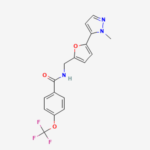 molecular formula C17H14F3N3O3 B2633007 N-[[5-(2-Methylpyrazol-3-yl)furan-2-yl]methyl]-4-(trifluoromethoxy)benzamide CAS No. 2415623-66-2