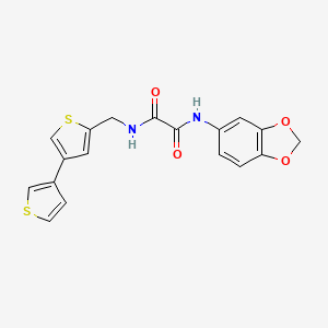 molecular formula C18H14N2O4S2 B2633013 N'-(1,3-Benzodioxol-5-yl)-N-[(4-thiophen-3-ylthiophen-2-yl)methyl]oxamide CAS No. 2379994-77-9