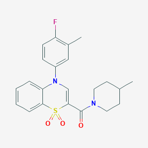 molecular formula C22H23FN2O3S B2633015 4-(4-fluoro-3-methylphenyl)-2-(4-methylpiperidine-1-carbonyl)-4H-1lambda6,4-benzothiazine-1,1-dione CAS No. 1251670-01-5