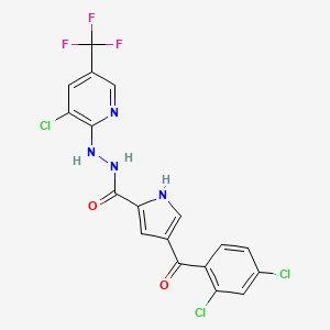 molecular formula C18H10Cl3F3N4O2 B2633024 N'-[3-chloro-5-(trifluoromethyl)pyridin-2-yl]-4-(2,4-dichlorobenzoyl)-1H-pyrrole-2-carbohydrazide CAS No. 338403-48-8