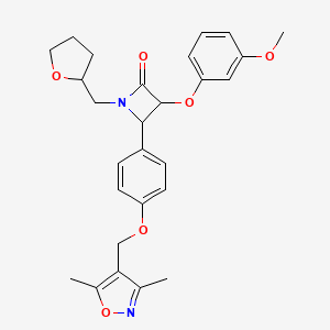 molecular formula C27H30N2O6 B2633027 4-[4-[(3,5-Dimethyl-1,2-oxazol-4-yl)methoxy]phenyl]-3-(3-methoxyphenoxy)-1-(oxolan-2-ylmethyl)azetidin-2-one CAS No. 1223179-10-9