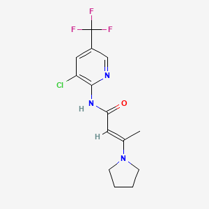 molecular formula C14H15ClF3N3O B2633033 N-[3-chloro-5-(trifluoromethyl)-2-pyridinyl]-3-(1-pyrrolidinyl)-2-butenamide CAS No. 338397-34-5
