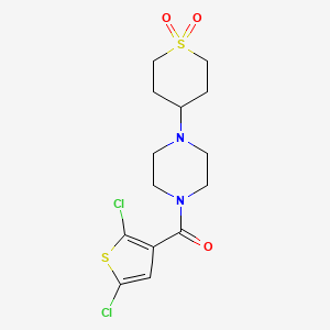 molecular formula C14H18Cl2N2O3S2 B2633039 (2,5-dichlorothiophen-3-yl)(4-(1,1-dioxidotetrahydro-2H-thiopyran-4-yl)piperazin-1-yl)methanone CAS No. 1903602-68-5