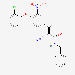 molecular formula C23H16ClN3O4 B2633041 (E)-N-benzyl-3-[4-(2-chlorophenoxy)-3-nitrophenyl]-2-cyanoprop-2-enamide CAS No. 865273-58-1