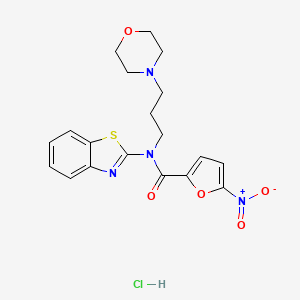 molecular formula C19H21ClN4O5S B2633052 N-(benzo[d]thiazol-2-yl)-N-(3-morpholinopropyl)-5-nitrofuran-2-carboxamide hydrochloride CAS No. 1215606-99-7