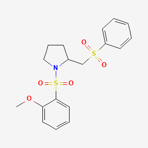 molecular formula C18H21NO5S2 B2633055 1-((2-Methoxyphenyl)sulfonyl)-2-((phenylsulfonyl)methyl)pyrrolidine CAS No. 1448071-96-2