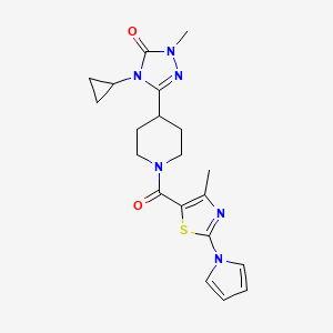 molecular formula C20H24N6O2S B2633058 4-环丙基-1-甲基-3-(1-(4-甲基-2-(1H-吡咯-1-基)噻唑-5-羰基)哌啶-4-基)-1H-1,2,4-三唑-5(4H)-酮 CAS No. 1797060-68-4