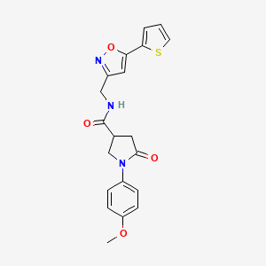 molecular formula C20H19N3O4S B2633065 1-(4-methoxyphenyl)-5-oxo-N-((5-(thiophen-2-yl)isoxazol-3-yl)methyl)pyrrolidine-3-carboxamide CAS No. 946341-52-2