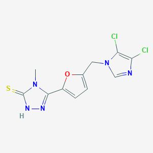 molecular formula C11H9Cl2N5OS B2633066 5-{5-[(4,5-dichloro-1H-imidazol-1-yl)methyl]-2-furyl}-4-methyl-4H-1,2,4-triazole-3-thiol CAS No. 650617-52-0