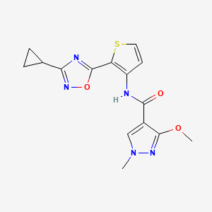 molecular formula C15H15N5O3S B2633070 N-(2-(3-cyclopropyl-1,2,4-oxadiazol-5-yl)thiophen-3-yl)-3-methoxy-1-methyl-1H-pyrazole-4-carboxamide CAS No. 1795194-96-5