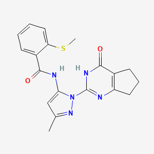 molecular formula C19H19N5O2S B2633080 N-(3-methyl-1-(4-oxo-4,5,6,7-tetrahydro-3H-cyclopenta[d]pyrimidin-2-yl)-1H-pyrazol-5-yl)-2-(methylthio)benzamide CAS No. 1002483-18-2