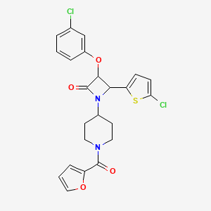 molecular formula C23H20Cl2N2O4S B2633088 3-(3-Chlorophenoxy)-4-(5-chlorothiophen-2-yl)-1-[1-(furan-2-carbonyl)piperidin-4-yl]azetidin-2-one CAS No. 1223522-84-6