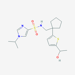 molecular formula C18H27N3O3S2 B2633091 N-((1-(5-(1-hydroxyethyl)thiophen-2-yl)cyclopentyl)methyl)-1-isopropyl-1H-imidazole-4-sulfonamide CAS No. 2034344-13-1