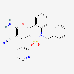 molecular formula C25H20N4O3S B2633099 2-Amino-6-(2-methylbenzyl)-4-pyridin-3-yl-4,6-dihydropyrano[3,2-c][2,1]benzothiazine-3-carbonitrile 5,5-dioxide CAS No. 893299-70-2