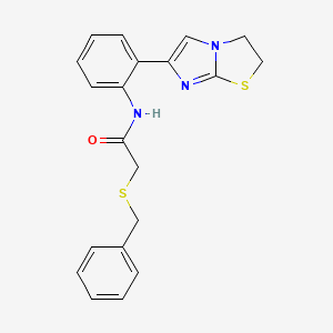 molecular formula C20H19N3OS2 B2633101 2-(benzylthio)-N-(2-(2,3-dihydroimidazo[2,1-b]thiazol-6-yl)phenyl)acetamide CAS No. 2034327-39-2