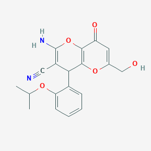 molecular formula C19H18N2O5 B2633108 2-Amino-6-(hydroxymethyl)-4-(2-isopropoxyphenyl)-8-oxo-4,8-dihydropyrano[3,2-b]pyran-3-carbonitrile CAS No. 696630-67-8