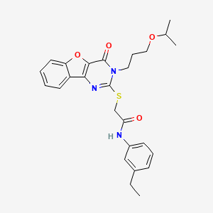 molecular formula C26H29N3O4S B2633116 N-(3-乙基苯基)-2-((3-(3-异丙氧基丙基)-4-氧代-3,4-二氢苯并呋喃[3,2-d]嘧啶-2-基)硫代)乙酰胺 CAS No. 899962-01-7