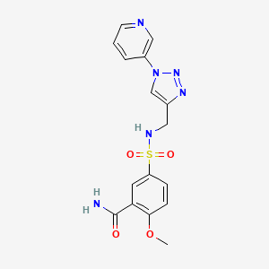 molecular formula C16H16N6O4S B2633142 2-methoxy-5-(N-((1-(pyridin-3-yl)-1H-1,2,3-triazol-4-yl)methyl)sulfamoyl)benzamide CAS No. 2034271-19-5