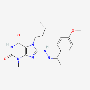molecular formula C19H24N6O3 B2633144 7-butyl-8-[(2Z)-2-[1-(4-methoxyphenyl)ethylidene]hydrazinyl]-3-methylpurine-2,6-dione CAS No. 331259-61-1