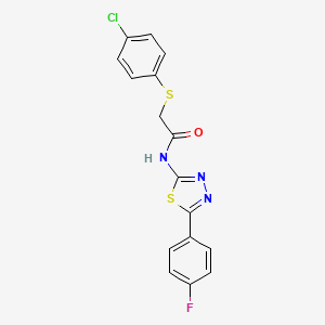 molecular formula C16H11ClFN3OS2 B2633149 2-((4-chlorophenyl)thio)-N-(5-(4-fluorophenyl)-1,3,4-thiadiazol-2-yl)acetamide CAS No. 394230-25-2