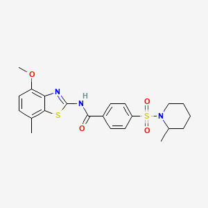 molecular formula C22H25N3O4S2 B2633170 N-(4-methoxy-7-methylbenzo[d]thiazol-2-yl)-4-((2-methylpiperidin-1-yl)sulfonyl)benzamide CAS No. 896676-23-6